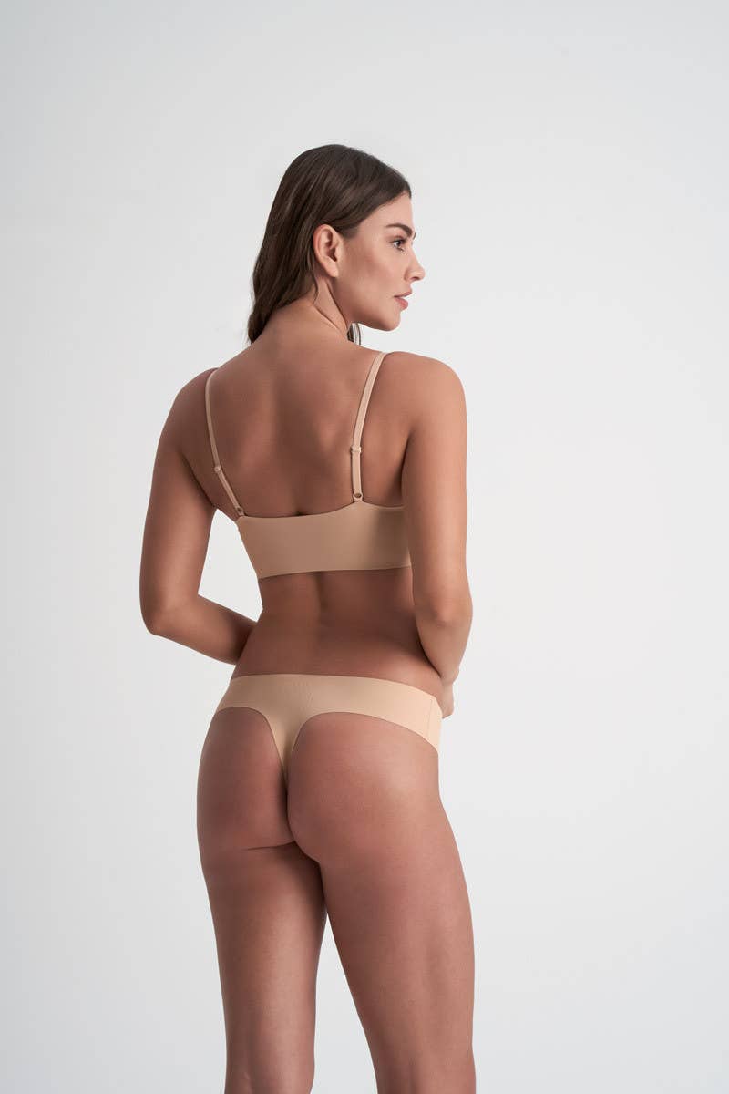 Bye Bra - Wholesale Underwear - Women's - Invisible Thong (2-Pack: 1 Beige/1 Black) Beige & Black3