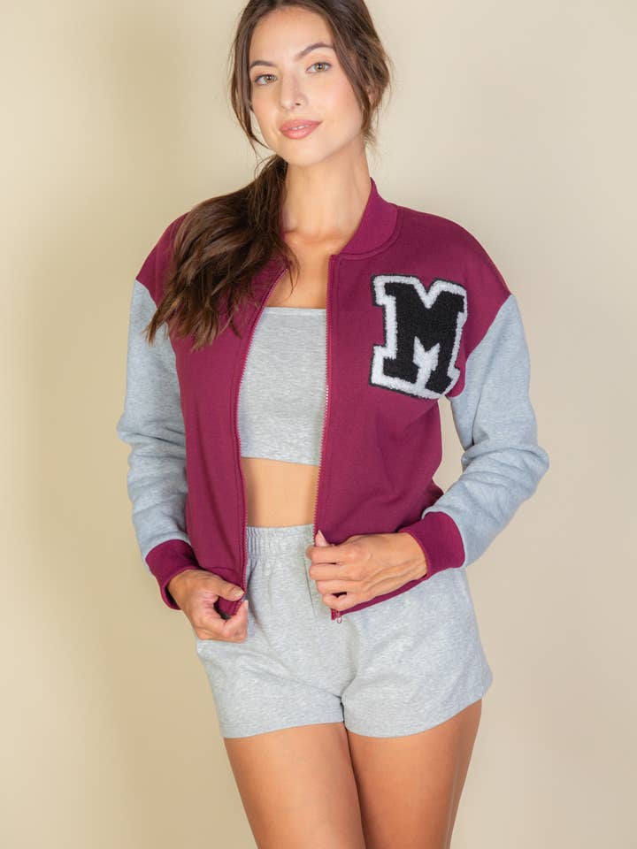 CAPELLA APPAREL - Wholesale Varsity/Baseball Jacket - Women's - Letter Patched Striped Trim Varsity Jacket9