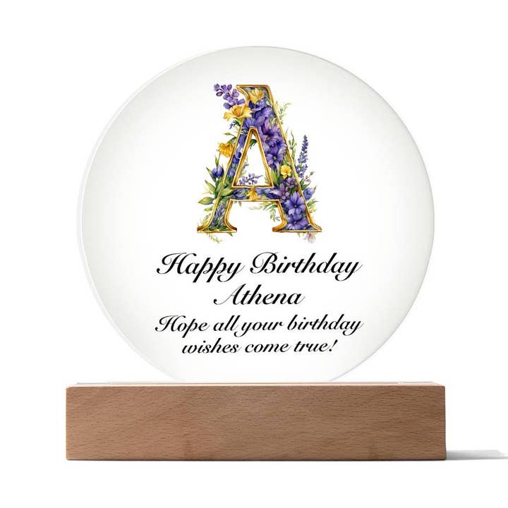 Happy Birthday Athena v02 - Circle Acrylic Plaque for wholesale by Unique Gifts Store
