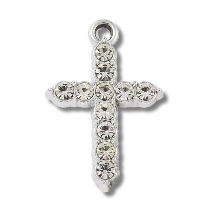 Cross Rhinestone Silver Charm for wholesale by Love, Paige Designs