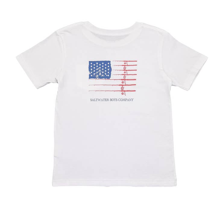 Boys Fishing Pole Flag Graphic Tee -White for wholesale by Saltwater Boys Company