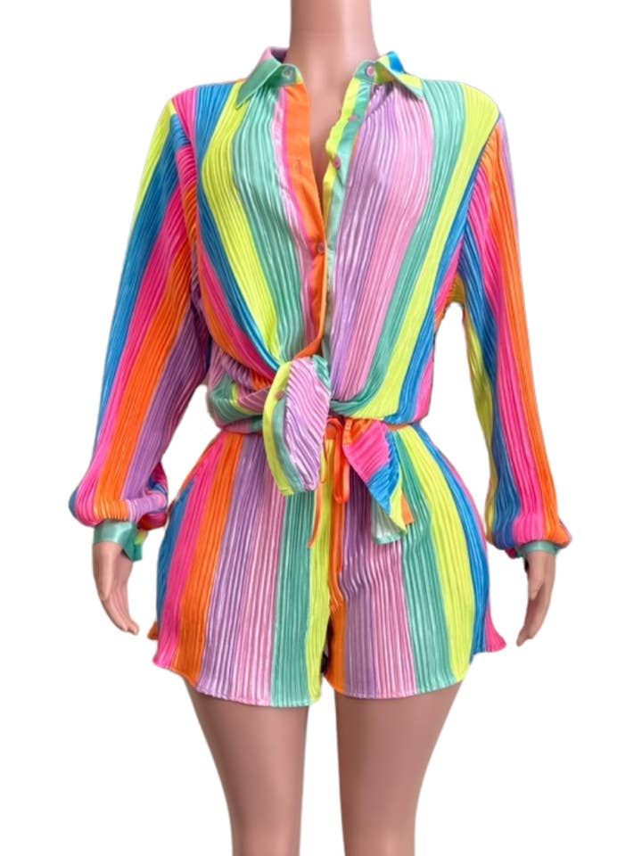 MULTI NC2032A Rainbow Pleated Two-Piece Set for wholesale on Faire1