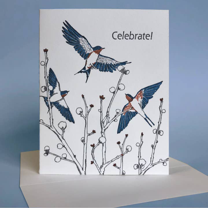 Plum Blossom Celebrate and Blank Note Card for wholesale by Painted Tongue Press