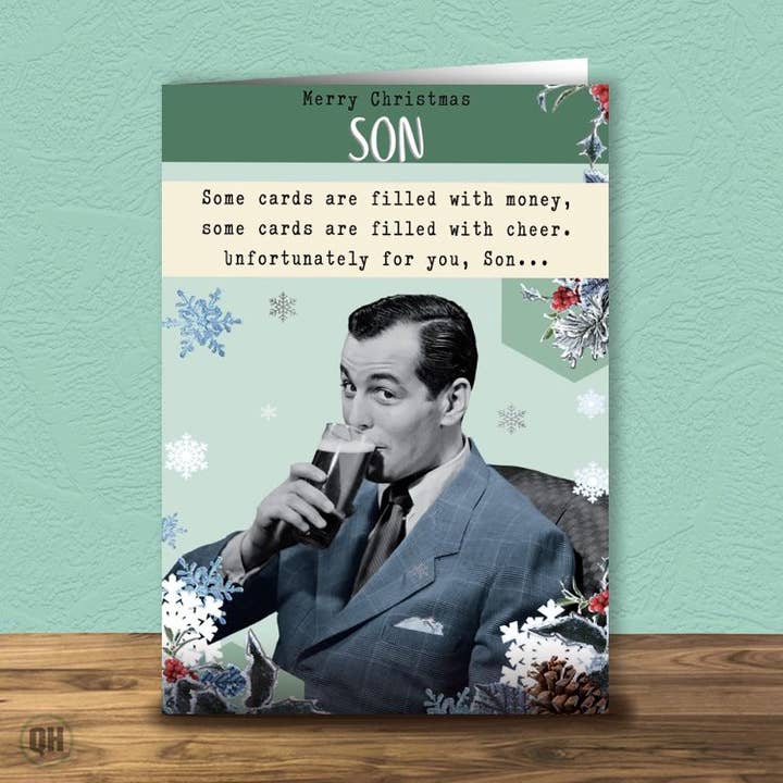 Fyll inte kortet med öl! - Folierat Son julkort för wholesale av Quitting Hollywood