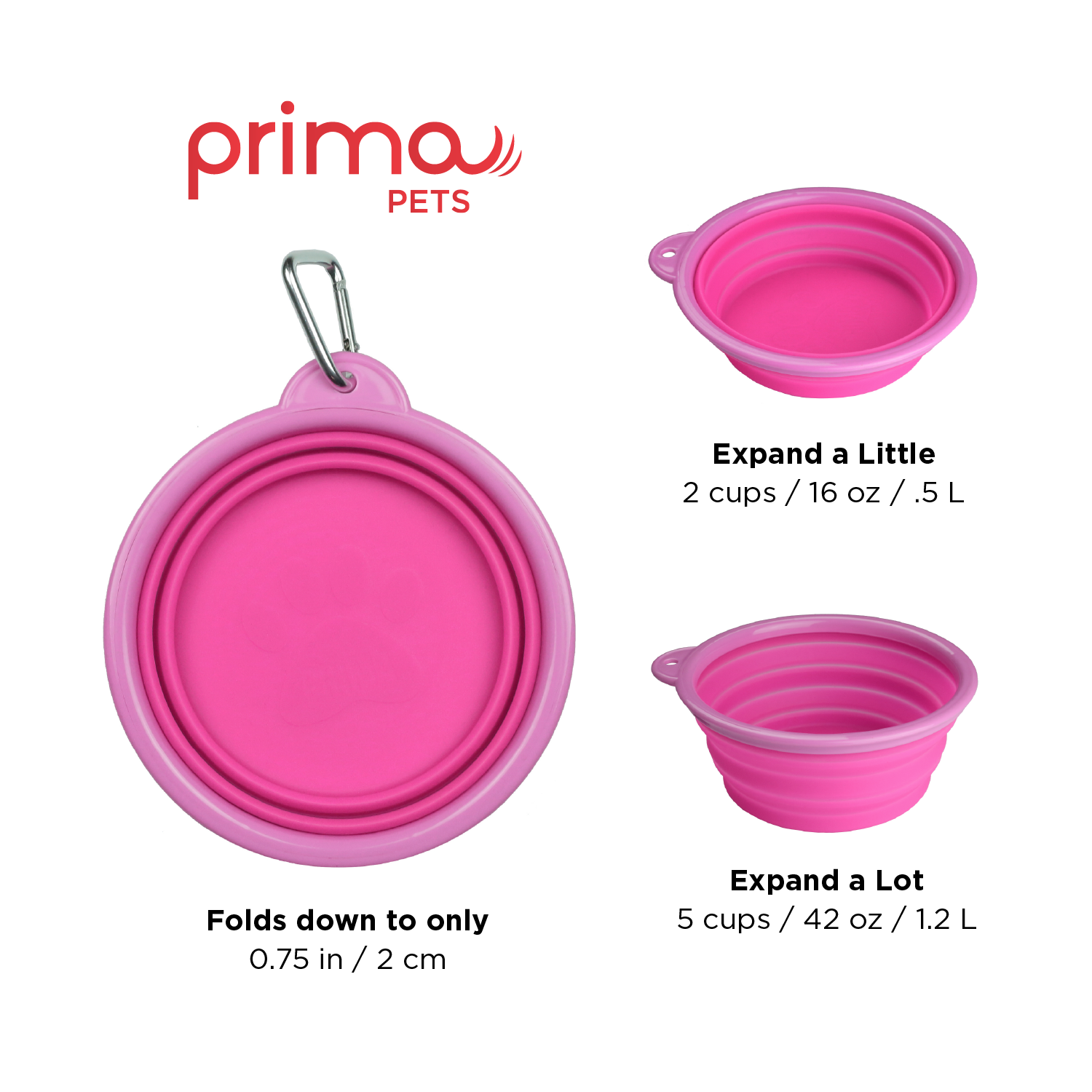 Prima Pets - Wholesale Pet Bowl - Cat/Dog - Large Collapsible Travel Dog Bowl - Pink2