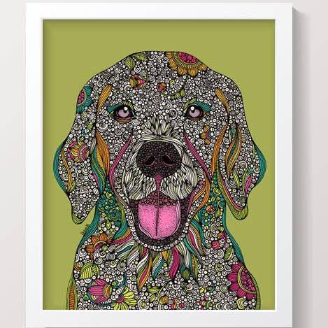 Teddy the golden retriever Art Print for wholesale by Valentina Harper
