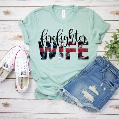Fire Fighter Wife Red Line Screen Print Heat Transfer for wholesale by Trendy Transfers