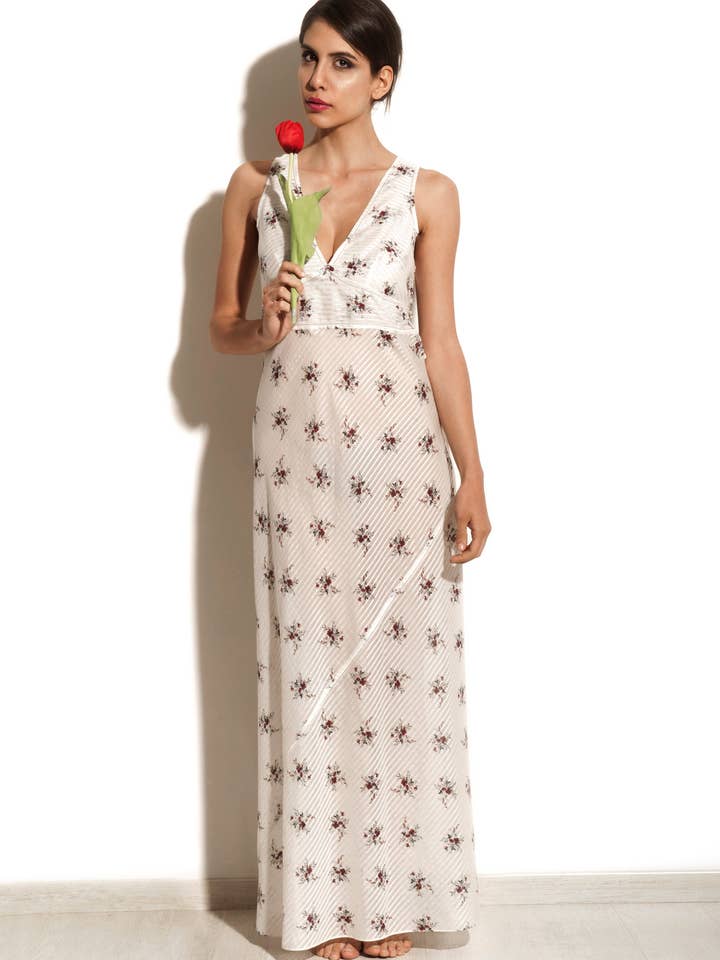 Maia - White Pekin Night Dress for wholesale by Olga Frua