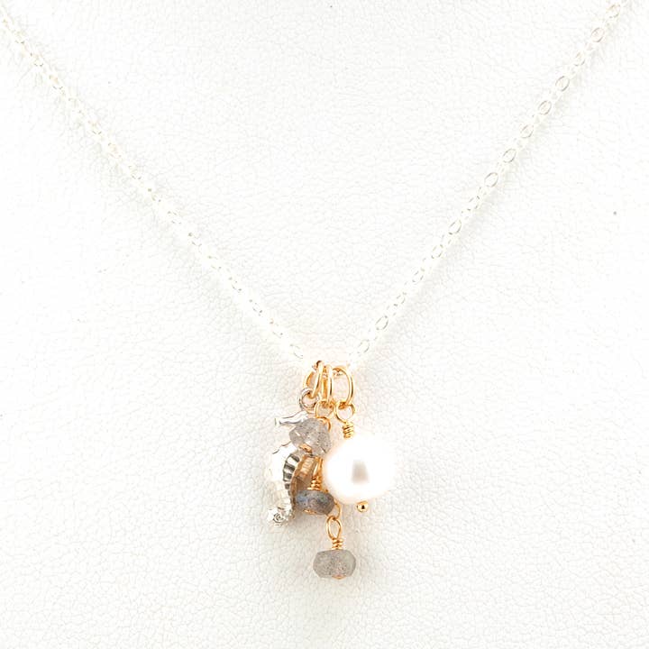 Midori Jewelry Hawaii - Vente Colliers à pendentif - labradorite eau douce perle d'hippocampe neckalce1