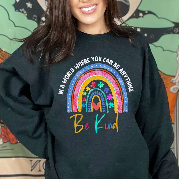 Vivtrek - Wholesale Graphic Sweatshirt - Unisex - Autism Awareness Puzzle Rainbow Be Kind Sweatshirt