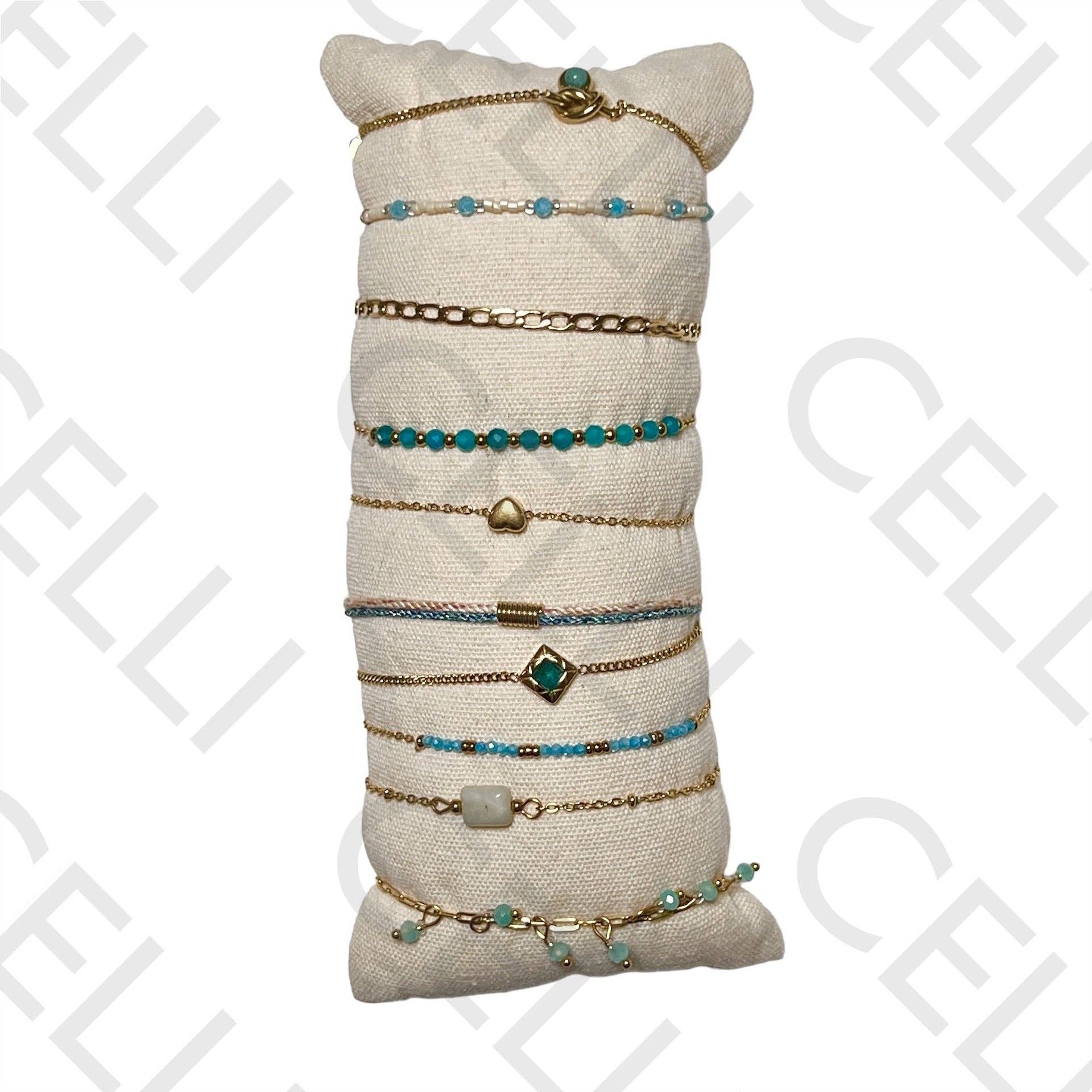 Celli Biju - Wholesale Jewelry Set - Set of Bracelets (10 pcs) - faceted crystals, natural stones, and steel2