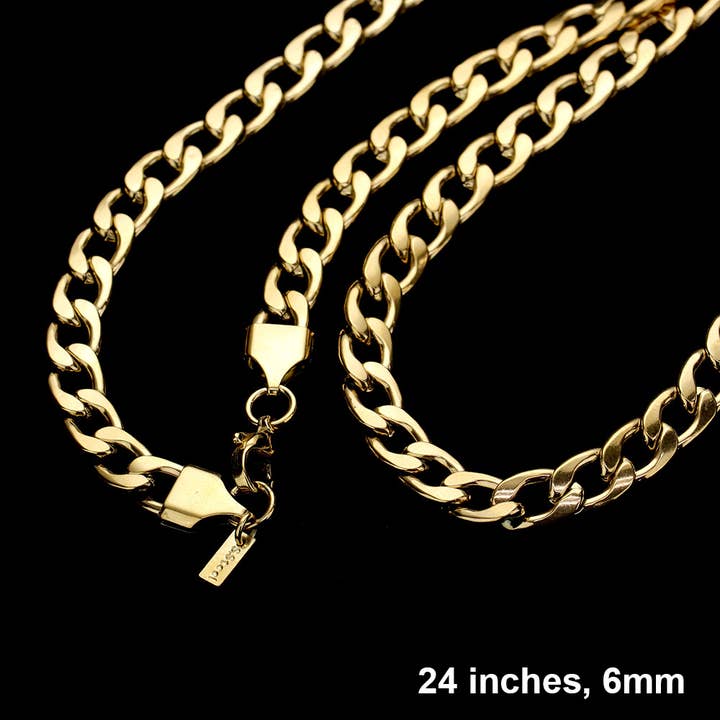 Wona Trading, Inc. - Wholesale Link & Chain Necklace - 24 INCH, 6mm Stainless Steel Cuban Chain Necklace