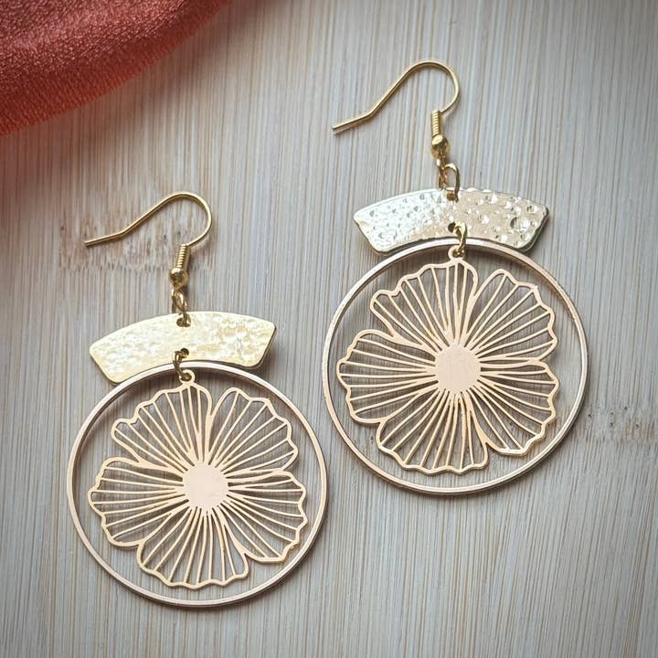 18k Gold Plated Floral Hoops for wholesale by Monstera Earrings