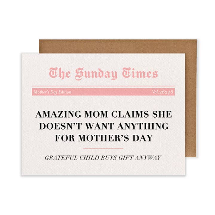 Joli Pop Paper Co. - Wholesale Mother's Day Card - Newspaper Headline0