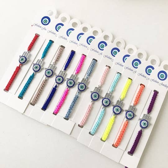 Hamsa Hand Bracelet, Macrame Evil Eye Bracelet, Adjustable Bracelet for wholesale by Evileyefavor