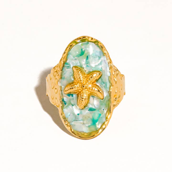 Blue Keshet 18K Gold Non-Tarnish Starfish Ring for wholesale on Faire1