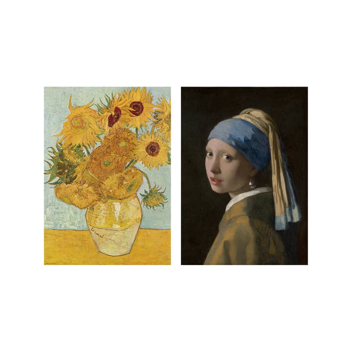 Lylies - Wholesale Postcard - Postcard collage Vermeer & Vincent Girl with a Pearl Earring sunflowers