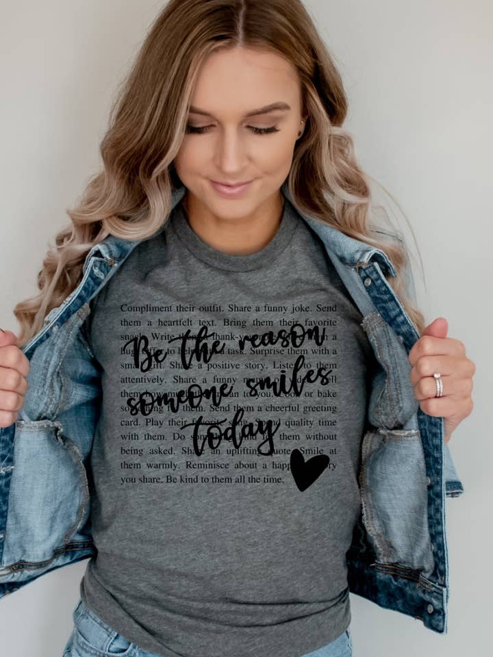 Christian Be The Reason Someone Smiles Bella Graphic Tee and other Purchase Wholesale inspirational t shirts. Free Returns & Net 60 Terms on Faire trending on Faire.