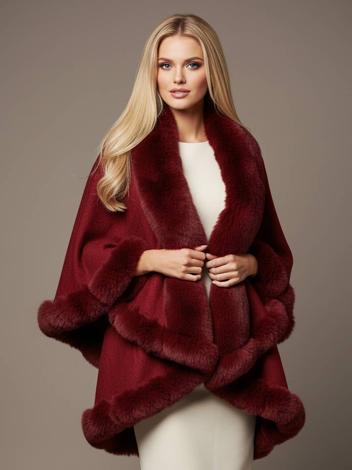 189 Burgundy Luxe Fur Wrap for wholesale by LTX Sportswear