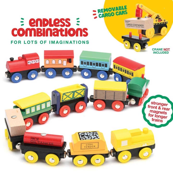 Play22 - Vendita all'ingrosso Set di giocattoli - Bambini - "Set di Treni in Legno 12 Pezzi - Motrici Magnetiche e Giocattoli"