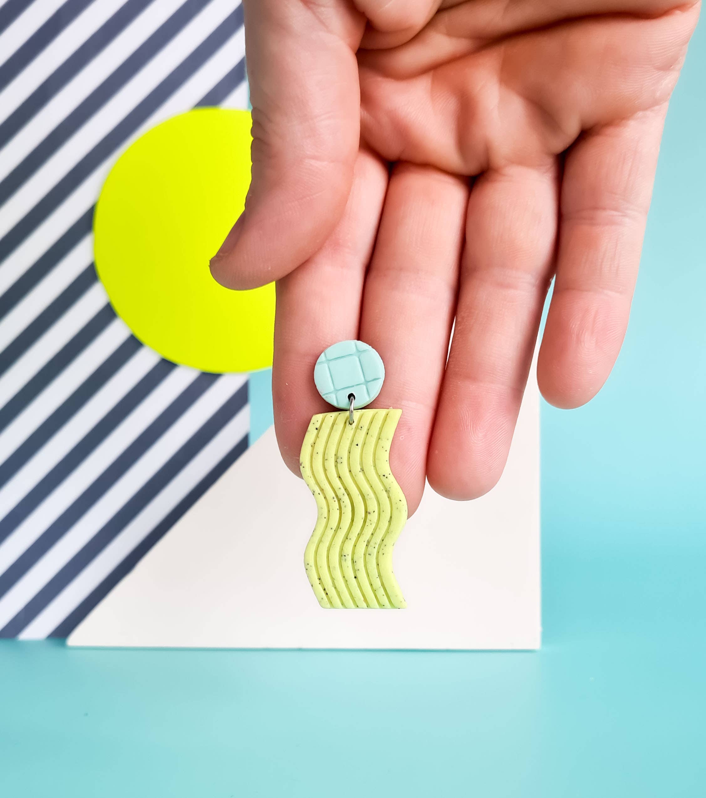 Mono - Wholesale Dangle Earrings - neon yellow and mint handmade polymer clay earrings15