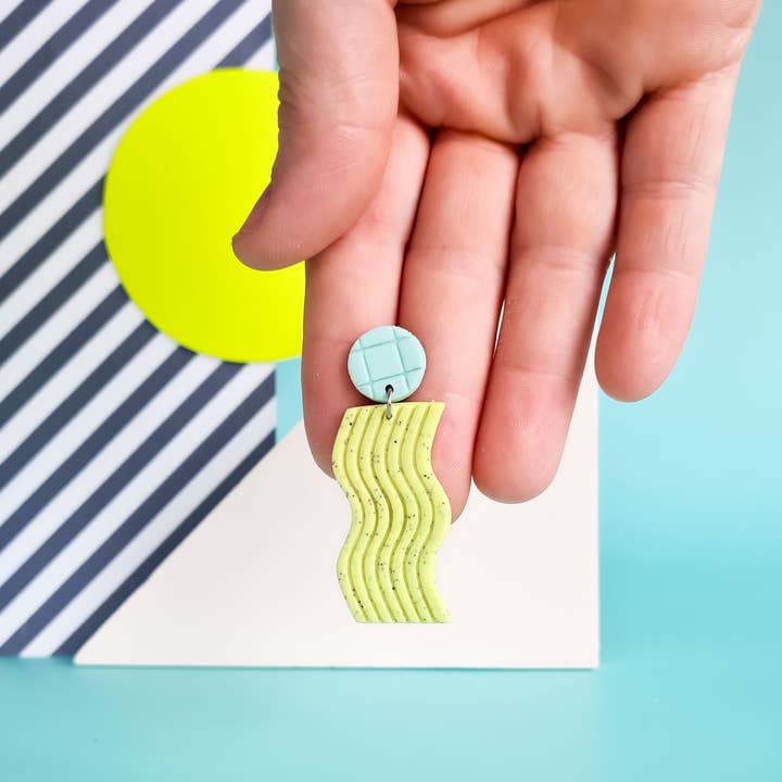 Mono - Wholesale Dangle Earrings - neon yellow and mint handmade polymer clay earrings15