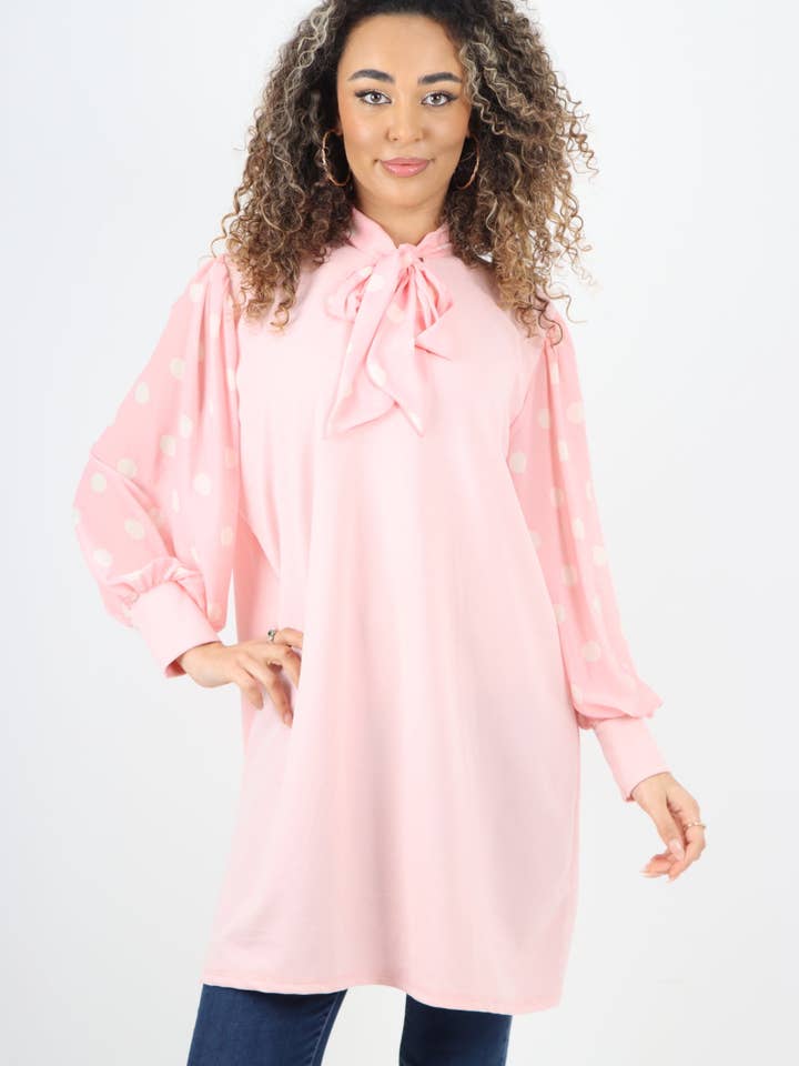 Miss Bold - Vendita all'ingrosso Tunica - Donna - Camicia a tunica italiana a maniche lunghe con stampa a pois