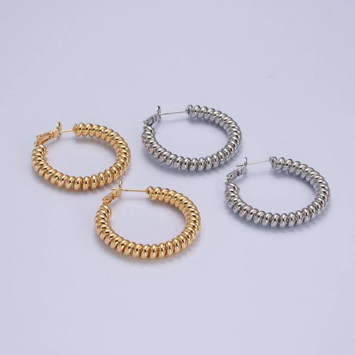 Gold Filled Open Spiral Cord Lever Back Hoop Earrings for wholesale by Aim Eternal