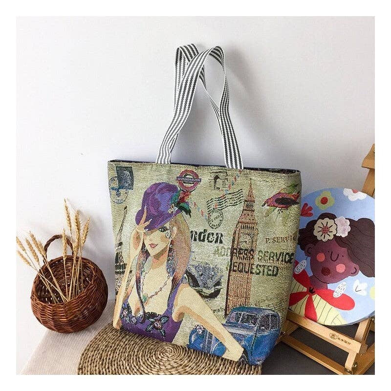 UZ Wholesale Store - Vendita all'ingrosso Borsa tote - Donna - Borsa Tote in Tela di Grande Capacità con Stampa Minimalista1