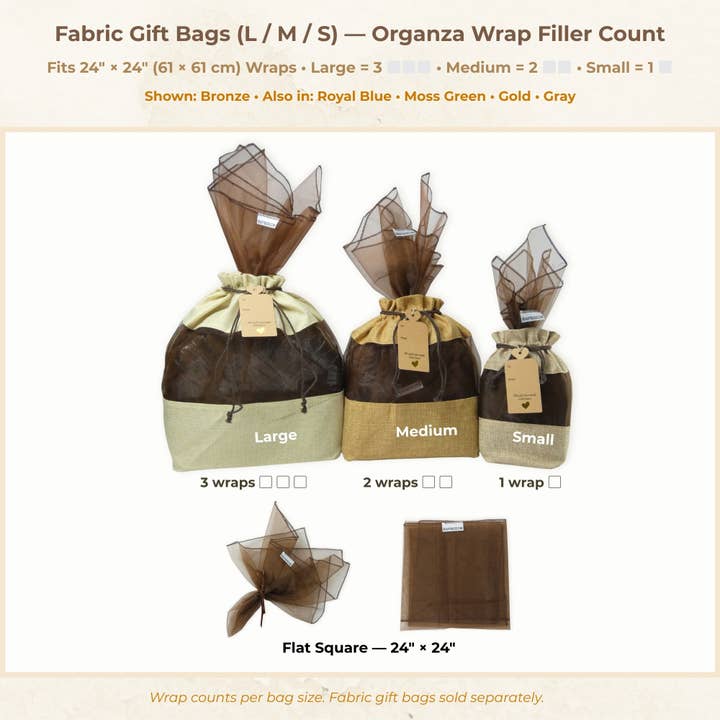 Beauty Blisss - Wholesale Gift Bag Set/Pack - Organza Gift Wrap Fillers – 24" Squares, 5pc & 6pc Sets7