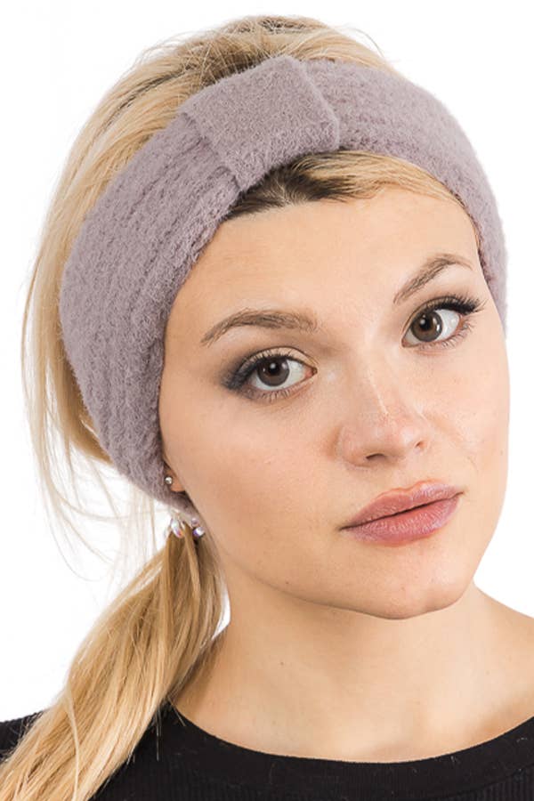 Cap Zone – wholesale Fashion headband – women's – Fluffy Faux Angora Fur Ribbed Knit Head Band0