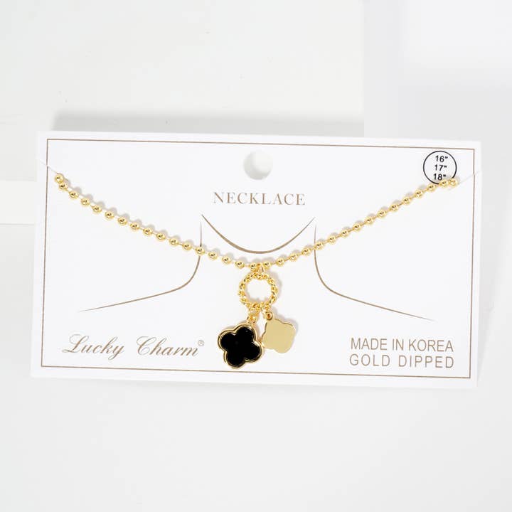 SP Sophia Collection - Wholesale Pendant/Charm Necklace - Gold Plated Enamel Quatrefoil Pendant Necklace