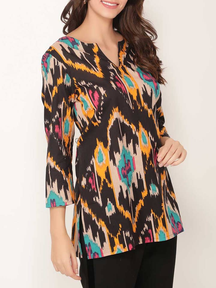 Ikat inspirerad tryckt bomull tunika topp för wholesale av Culture Spot