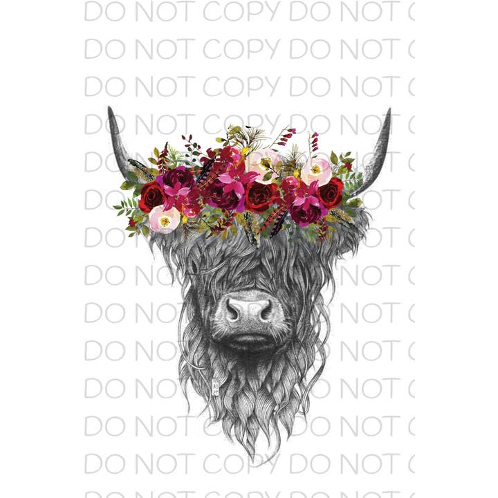 PLT Wholesale - Wholesale Sublimation Transfer - Highland cow with flowers Transfer Sheet