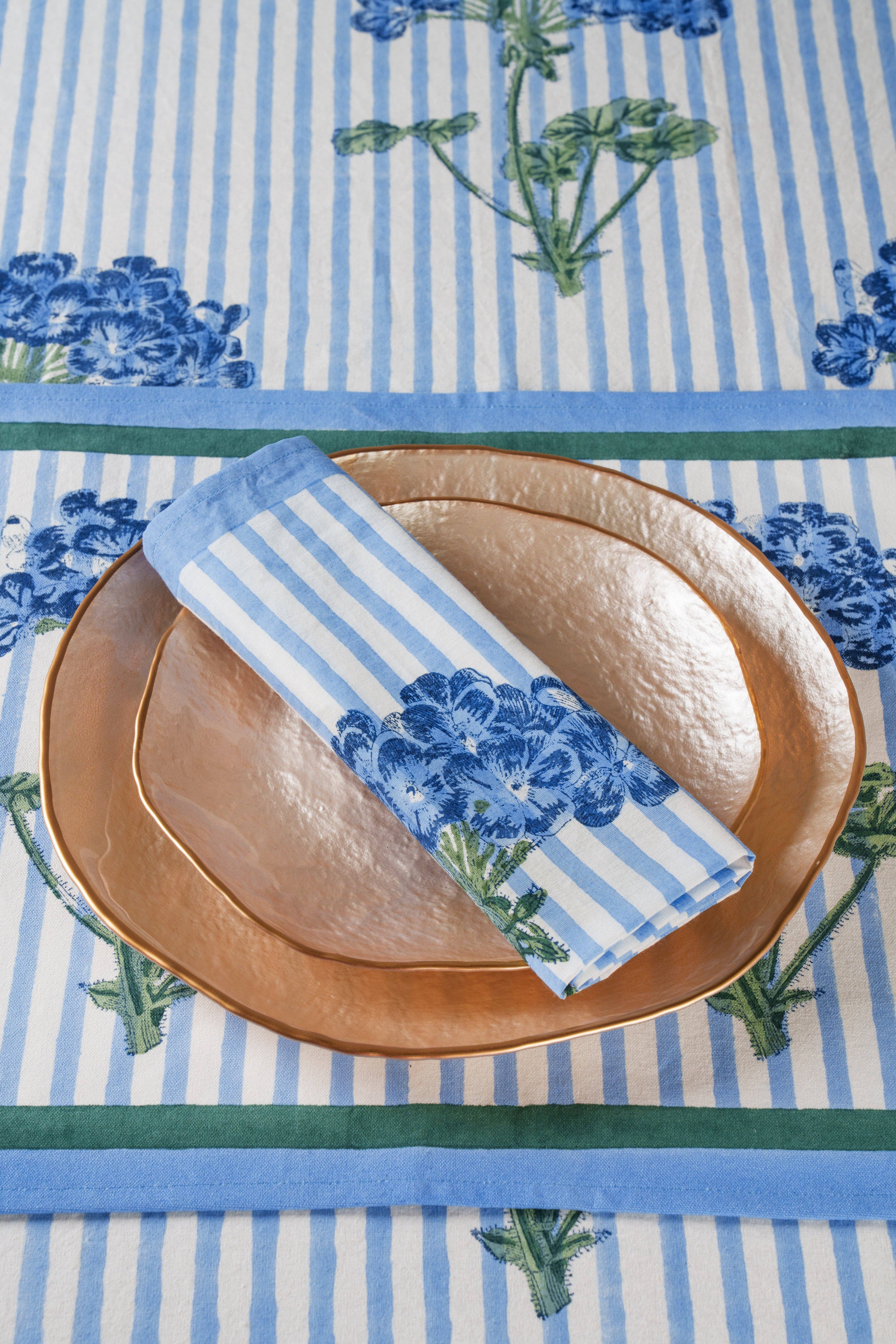 Inner Child - Wholesale Dinner & Cloth Napkin - Blue Hydrangea Blockprint Napkins, Set of 43