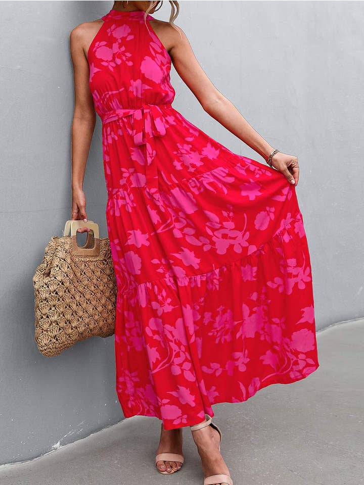 Queen Fashion - Wholesale Jurk - Dames - Halterjurk met bloemenprint en ruches aan de zoom4