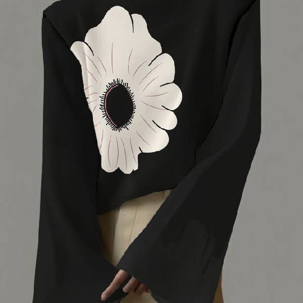 Stehkragen-T-Shirts und Tops mit ausgestellten Ärmeln und Blumendruck für den Großhandel von UZ Wholesale Store