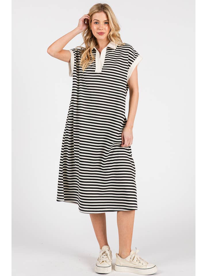 Purple Lava - Wholesale Dress - Women's - STRIPED RELAXED FIT MIDI DRESS