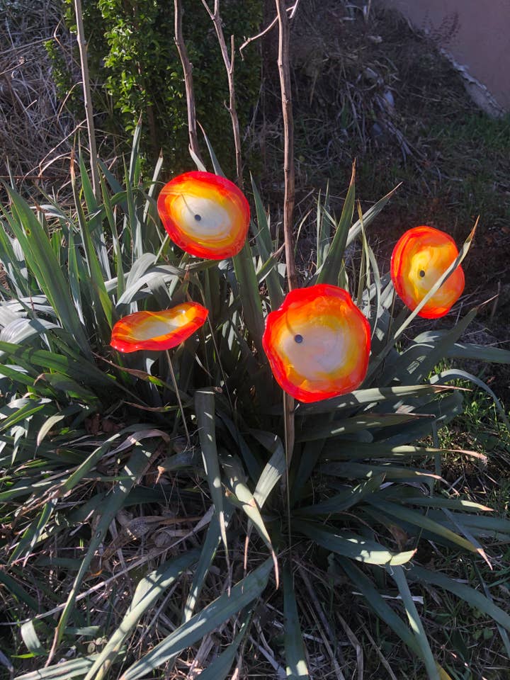 Flor de Cristal en Espiral Rojo-Naranja (tallo de 50 cm) para venta al por mayor de CARNEOL GLASS