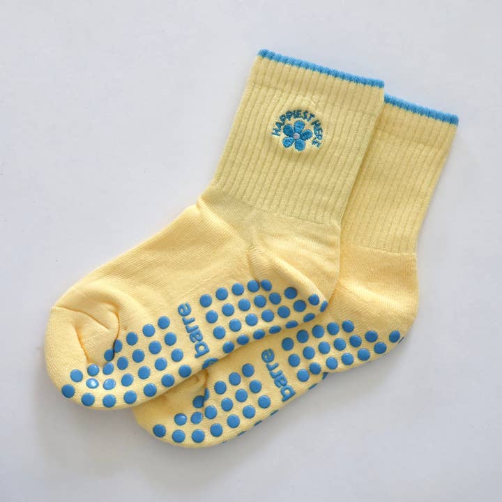 Happiest Here Grip Socks - Yellow/Blue for wholesale by Pilabarre