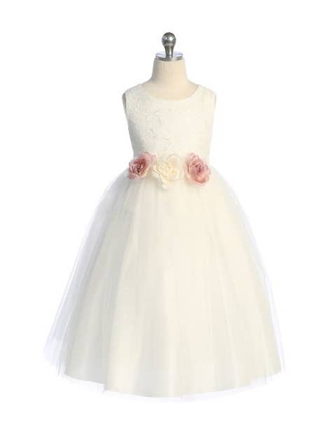 Kid's Dream - Wholesale Dress - Kids - Long Lace Illusion Girls Dress with 3 Faux Flowers2