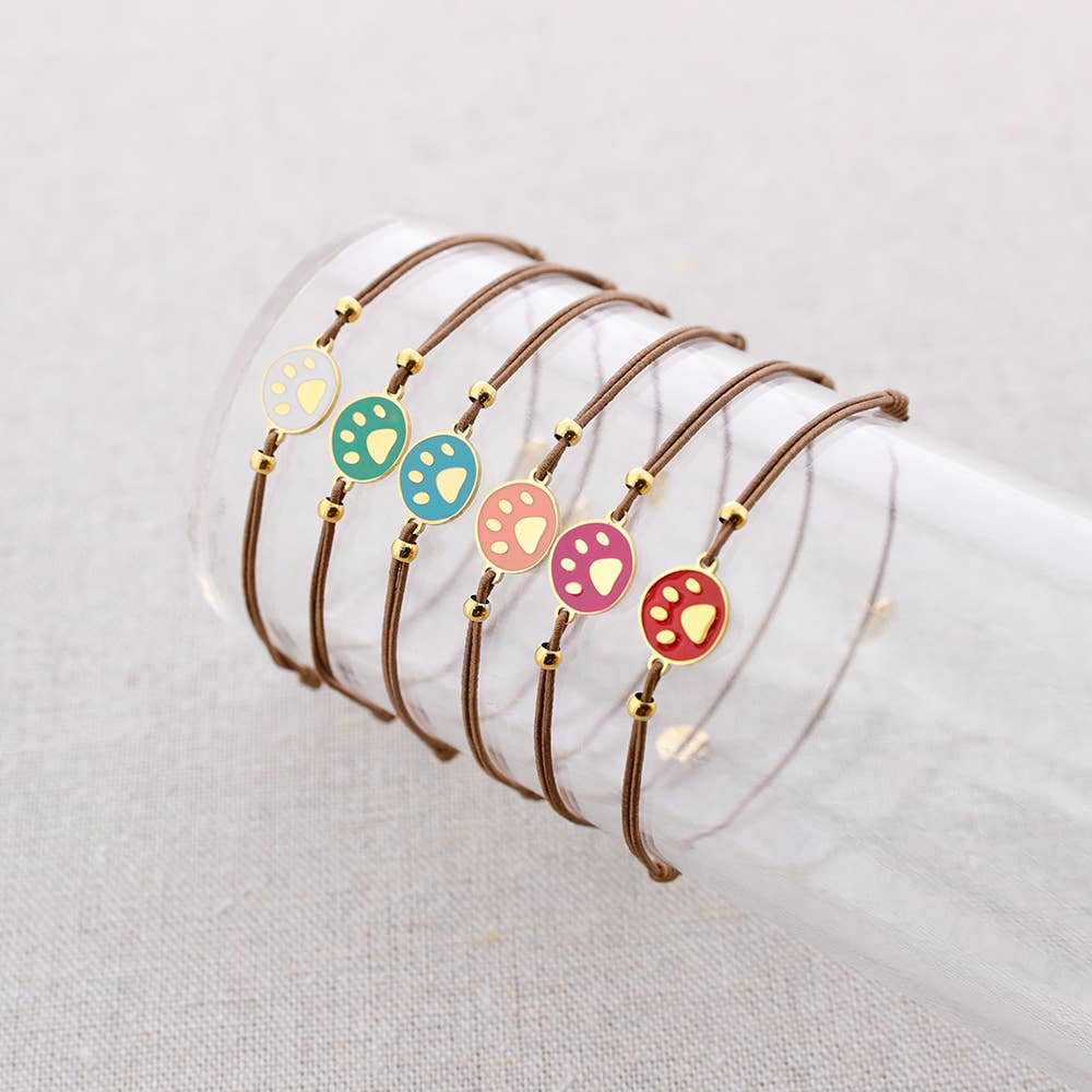 Sonata - Wholesale Charm/Dangle Bracelet - Enamel Doggy Print Steel Elastic Bracelet6