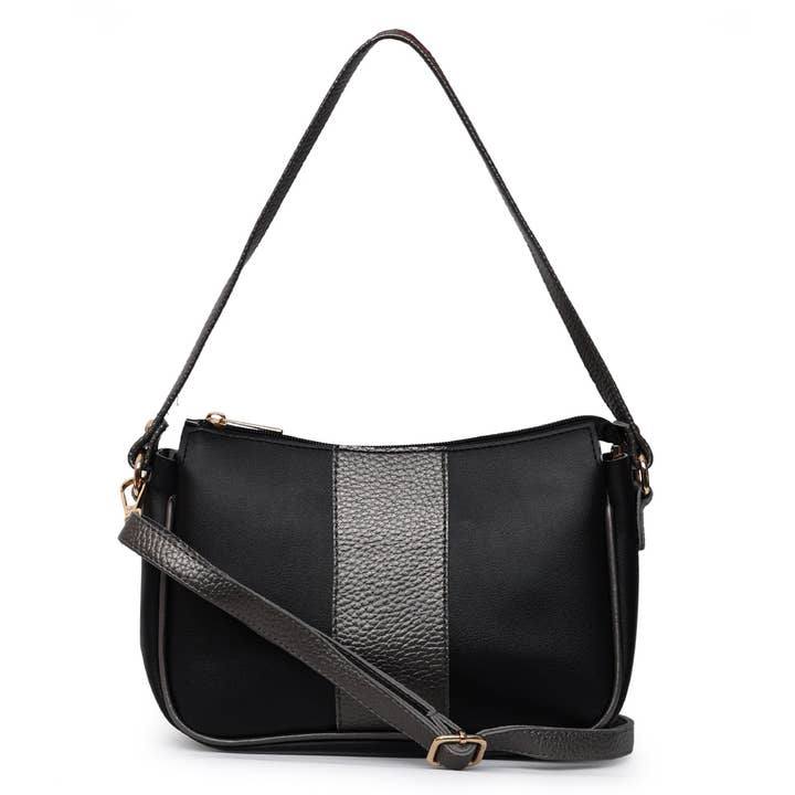 Bolso Goyet Mabel de mano, hombro y bandolera - Rayas negras y antracita para venta al por mayor de FEVUP CO.