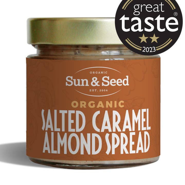 Bio-Mandelaufstrich mit gesalzenem Karamell 200g für den Großhandel von Sun & Seed
