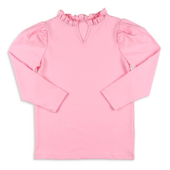 Girls Ruffle Neck Top - Ballet Pink for wholesale by Shrimp and Grits Kids