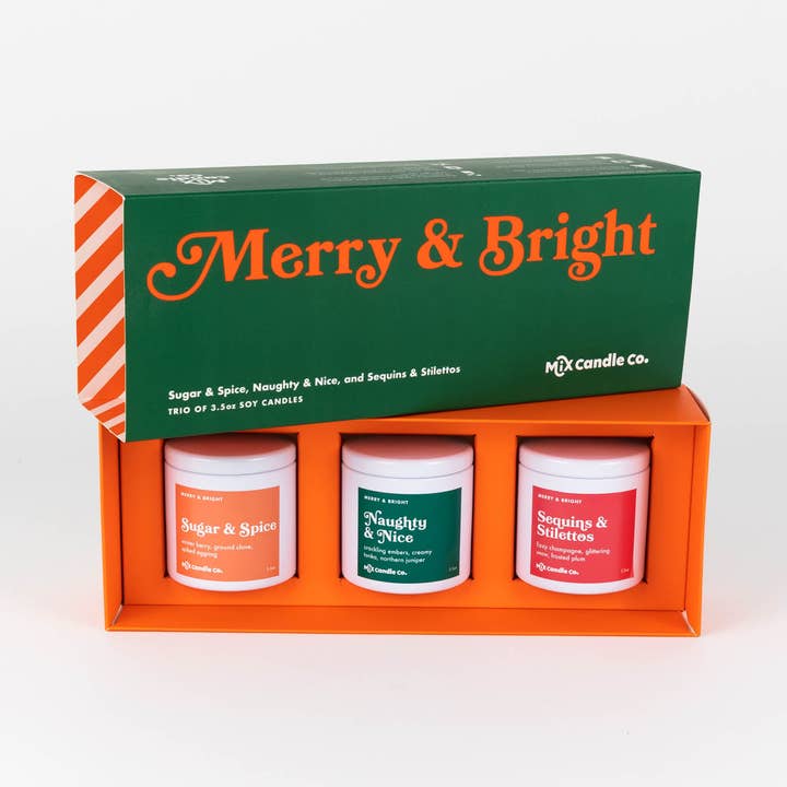 Merry & Bright Discovery Trio for wholesale by Mix Candle Co