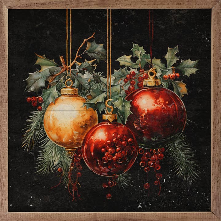 Three Ornaments With Holly Black for wholesale by Kendrick Home