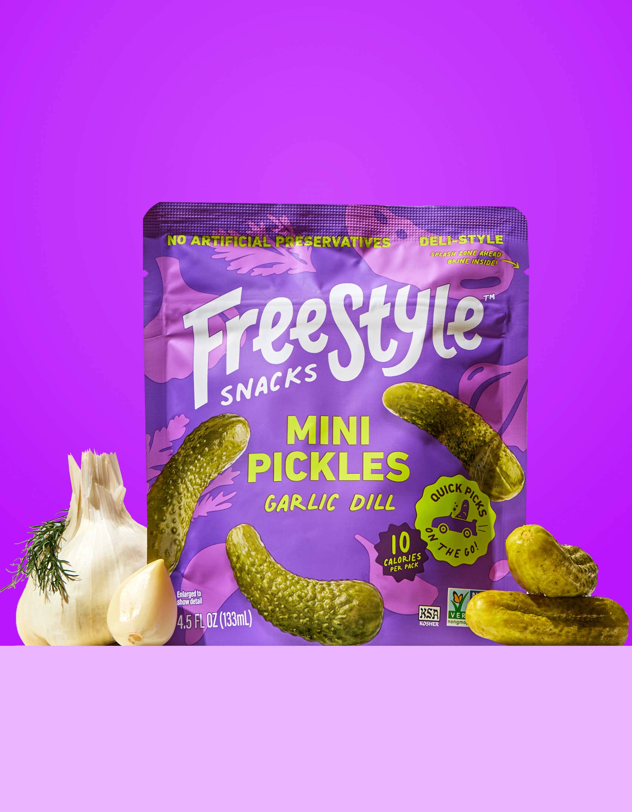 Freestyle Snacks - Wholesale Pickled Vegetables - Garlic Dill Mini Pickles (6 Pack)1