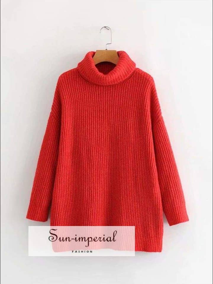 Frauen Red Oversized Rollkragenpullover Lose Pullover für den Großhandel von Sun Imperial