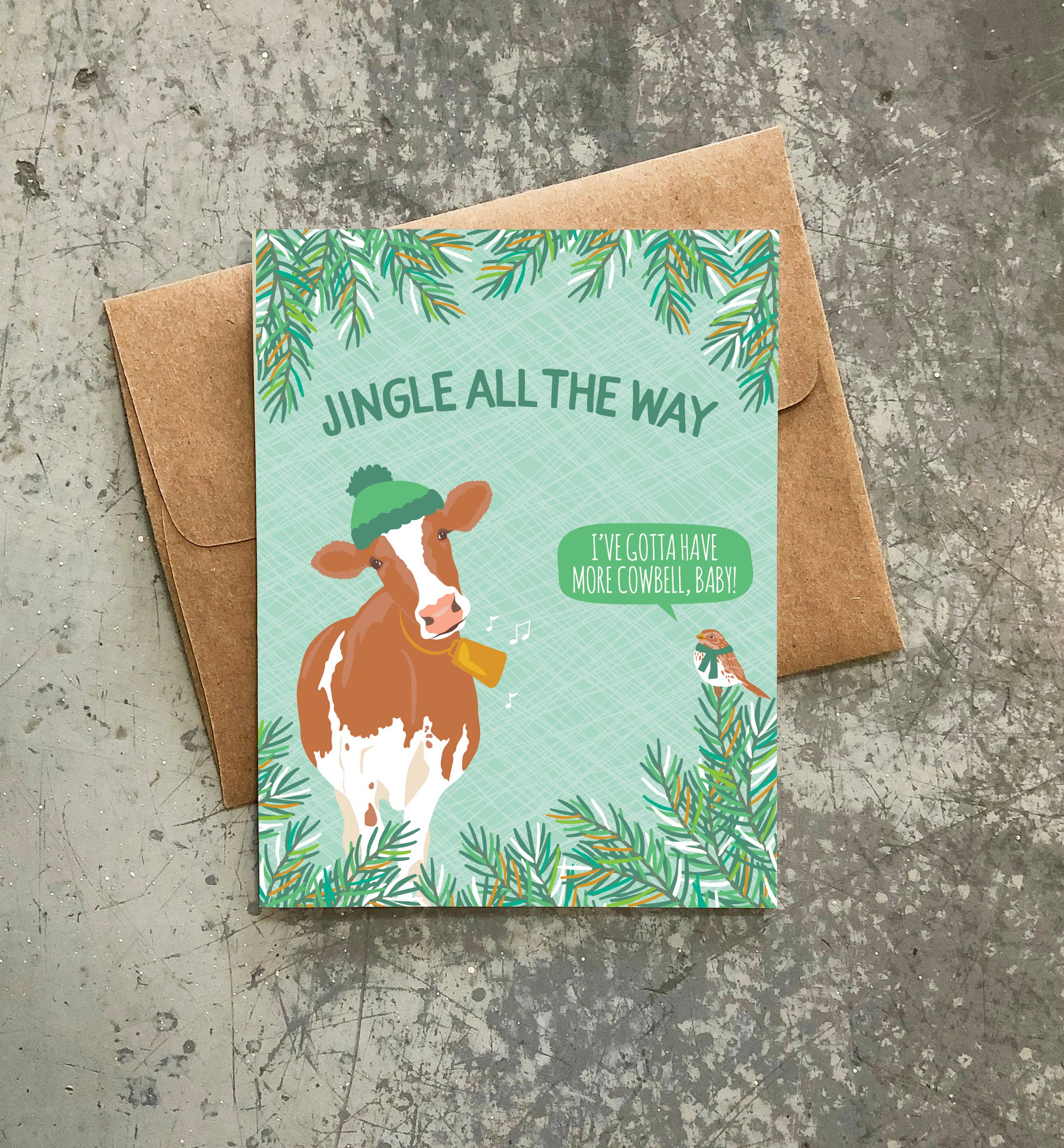 Modern Printed Matter - Wholesale Season's Greetings Card - More Cowbell Holiday Card1